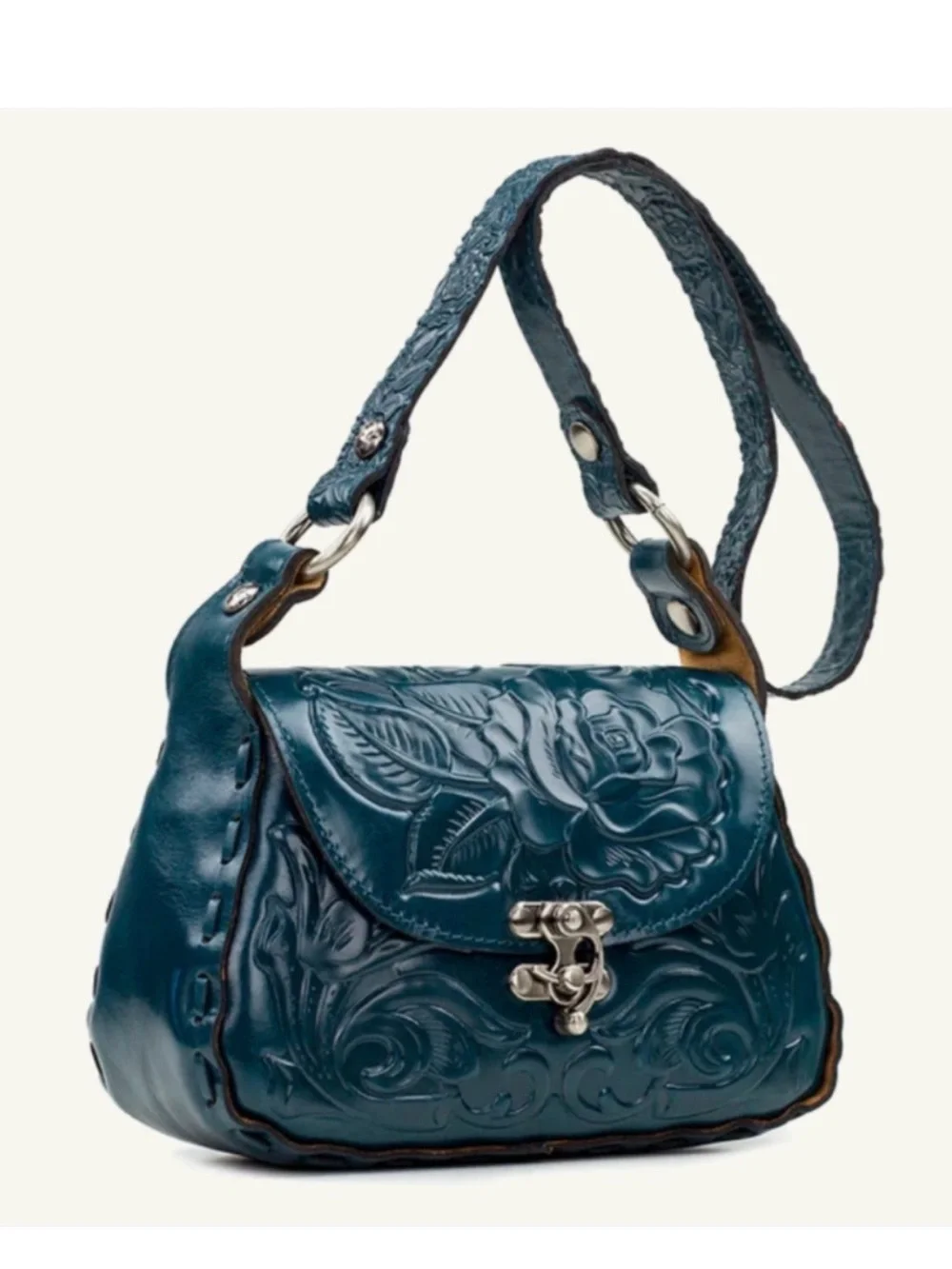 Patricia Nash Lucia blue coral Rose Tooled Crossbody purse